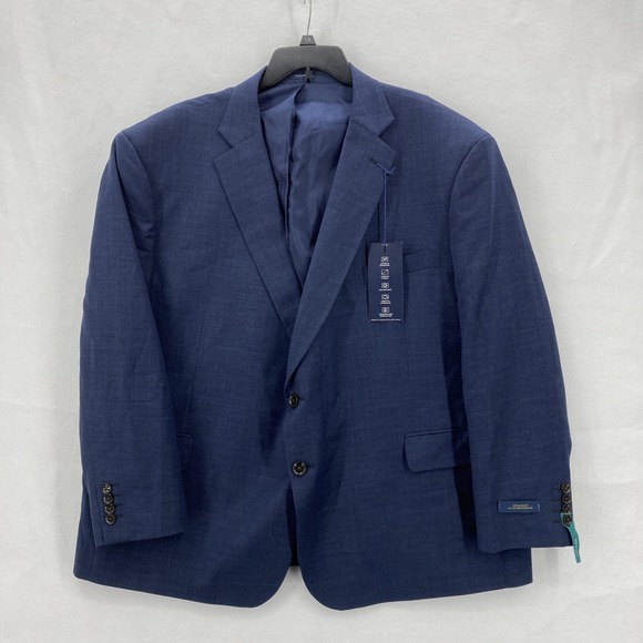 Stafford Blazer Mens 56 Short Navy Blue Wool Blend Coolmax Big Tall Performance - Picture 1 of 16